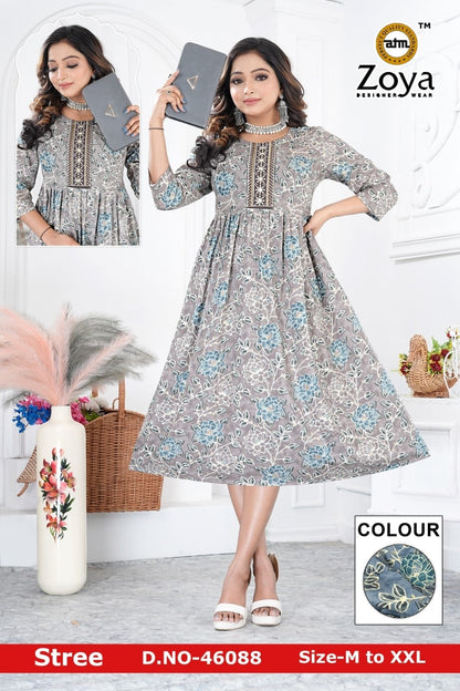 New Stree Zoya Rayon Anarkali Kurtis Wholesaler India