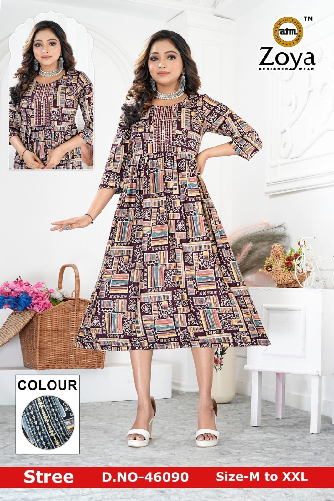 New Stree Zoya Rayon Anarkali Kurtis Wholesaler India