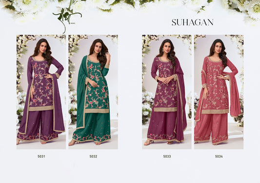 New Suhagan Radha Trendz Chinon Readymade Plazzo Style Suits Wholesale Rate