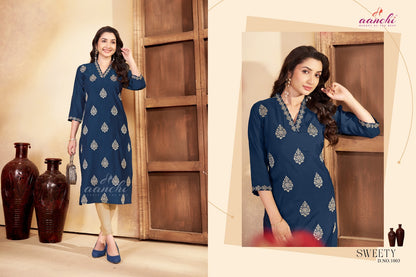 New Sweety Aanchi Straight Cut Kurtis Manufacturer India