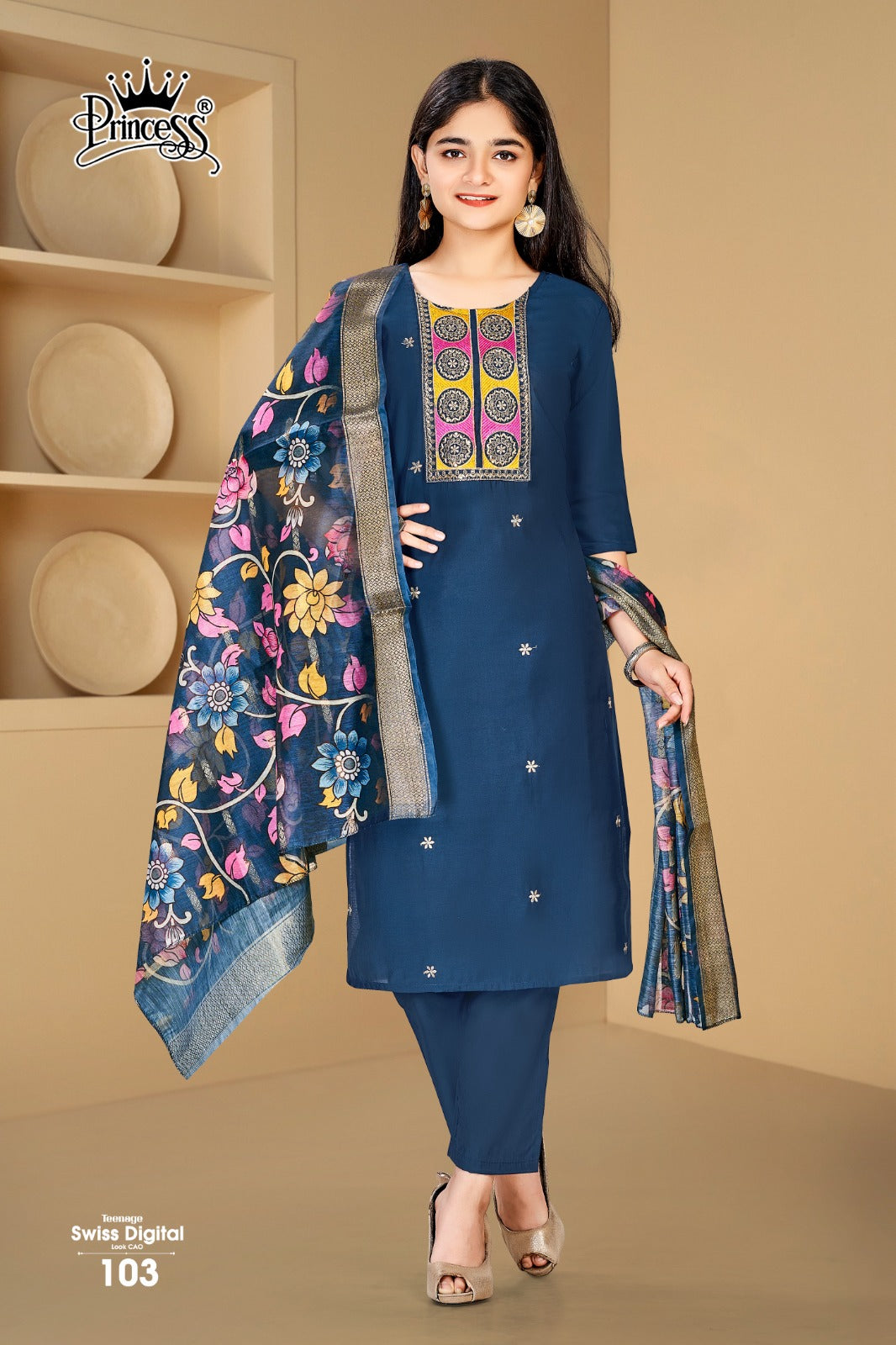 New Teenage Swiss Look Princess Creation Roman Silk Girls Readymade Pant Suits Exporter Ahmedabad