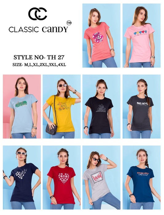 New Th 27 Classic Candy Cotton Biowashed Women Tshirt Manufacturer Gujarat
