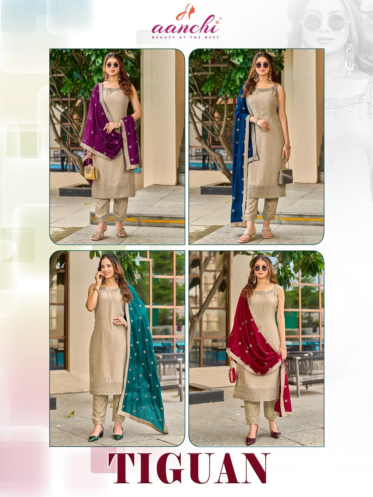 New Tiguan Aanchi Vichitra Silk Readymade Pant Style Suits Supplier Ahmedabad