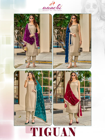 New Tiguan Aanchi Vichitra Silk Readymade Pant Style Suits Supplier Ahmedabad