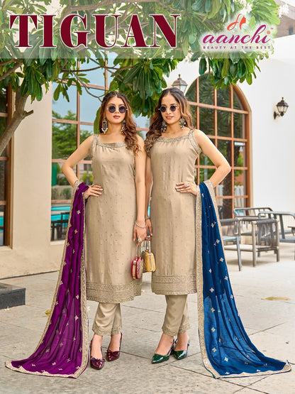 New Tiguan Aanchi Vichitra Silk Readymade Pant Style Suits Supplier Ahmedabad