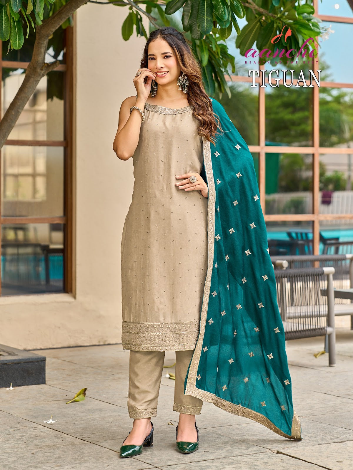 New Tiguan Aanchi Vichitra Silk Readymade Pant Style Suits Supplier Ahmedabad