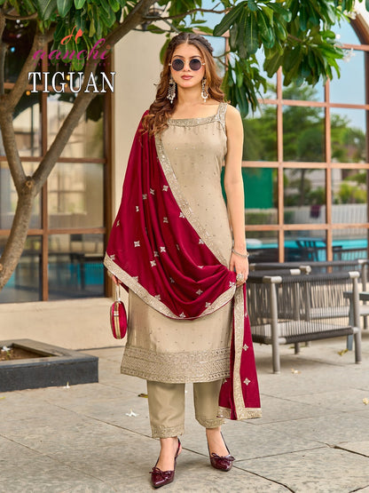 New Tiguan Aanchi Vichitra Silk Readymade Pant Style Suits Supplier Ahmedabad