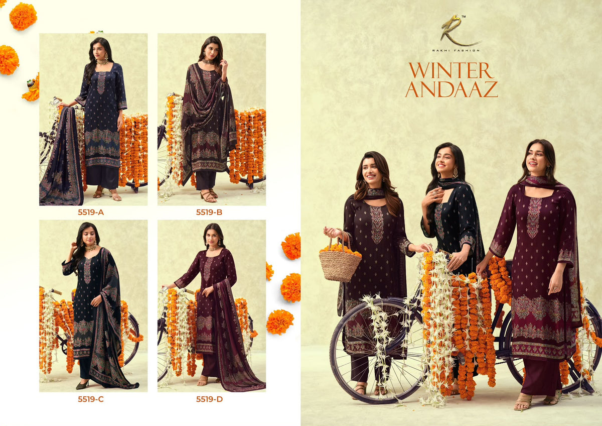 New Winter Andaaz 5519 Rakhi Fashion Bemberg Pashmina Suits Supplier Ahmedabad