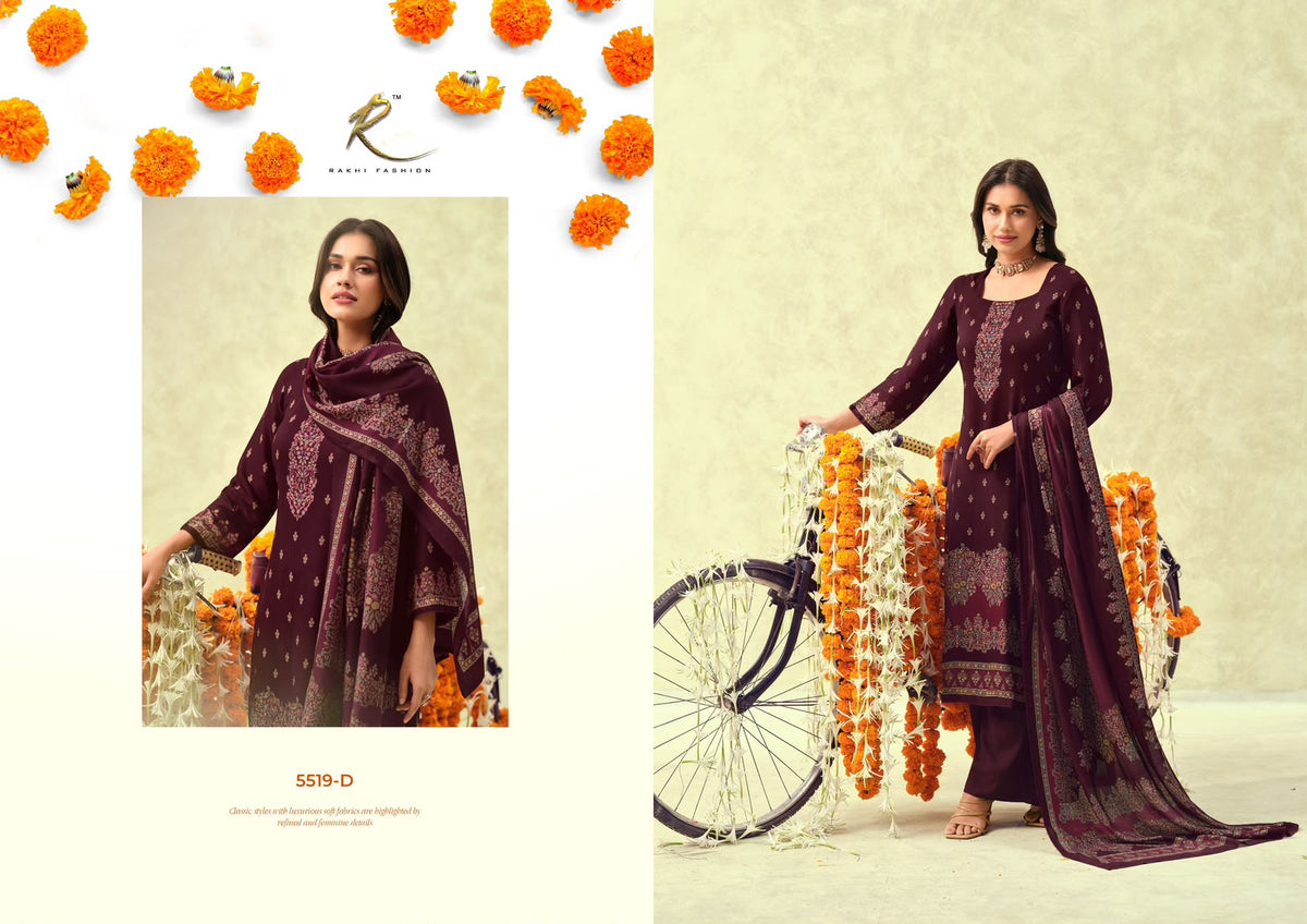 New Winter Andaaz 5519 Rakhi Fashion Bemberg Pashmina Suits Supplier Ahmedabad