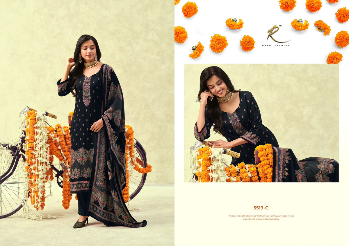 New Winter Andaaz 5519 Rakhi Fashion Bemberg Pashmina Suits Supplier Ahmedabad