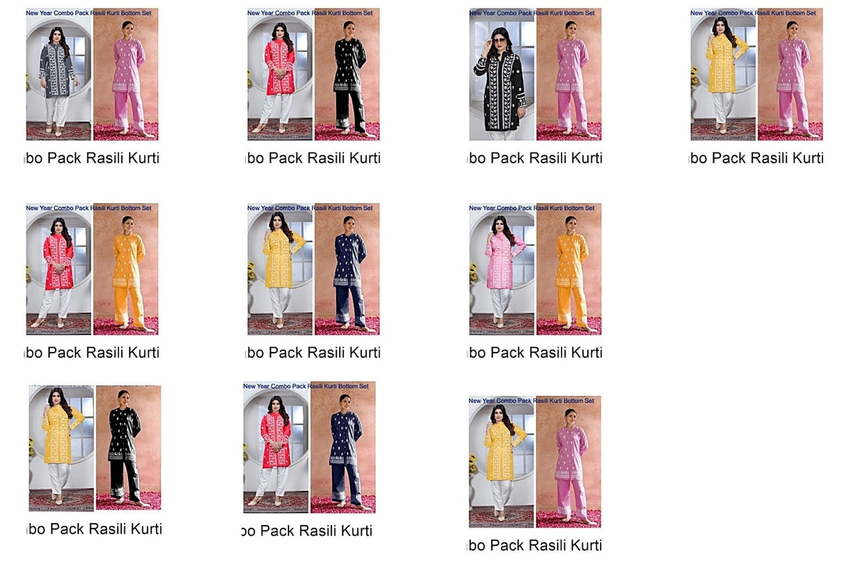 New Year Combo Pack Rasili Heavy Rayon Kurti Bottom Set Supplier