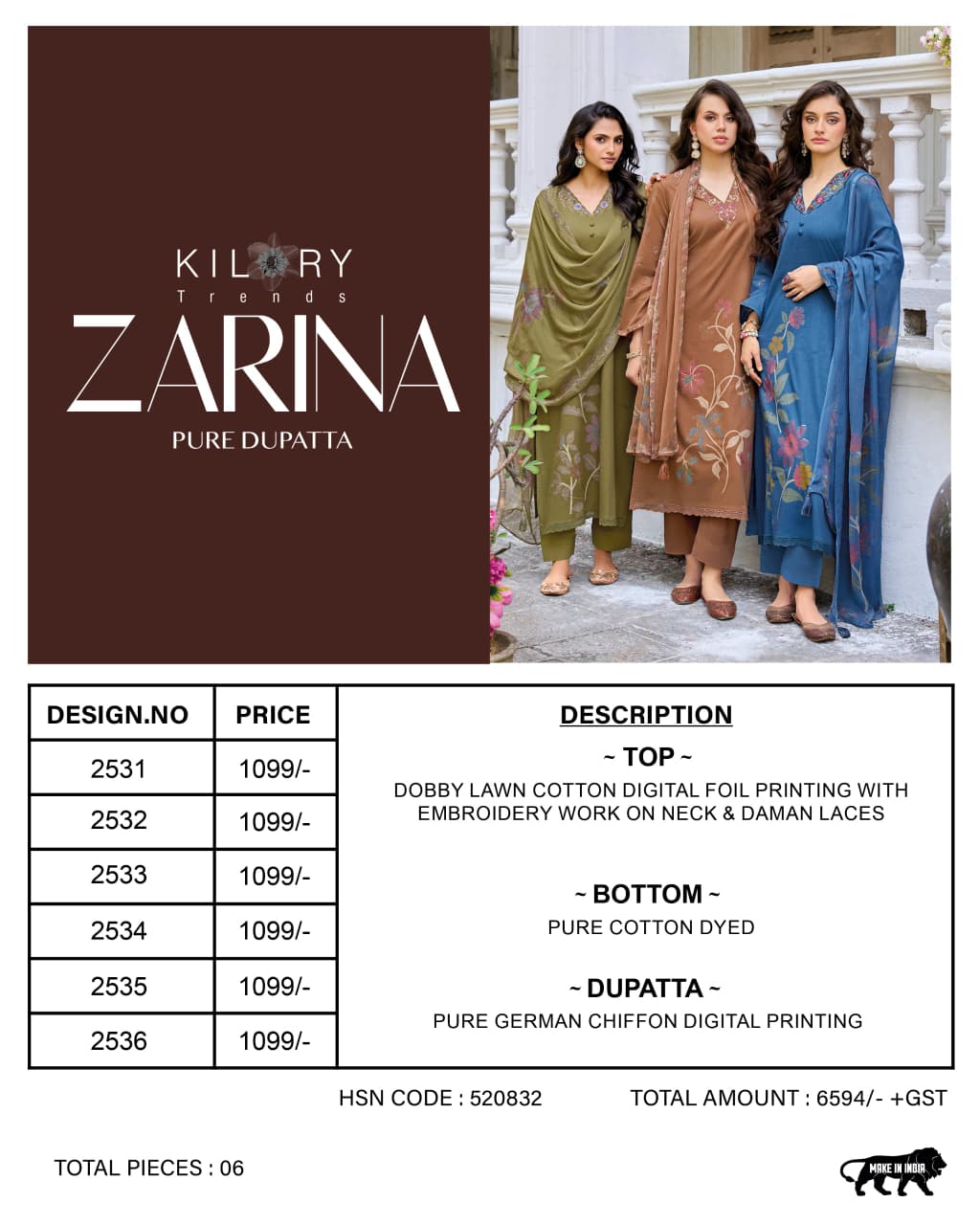 New Zarina Kilory Lawn Cotton Pant Style Suits Wholesaler Ahmedabad