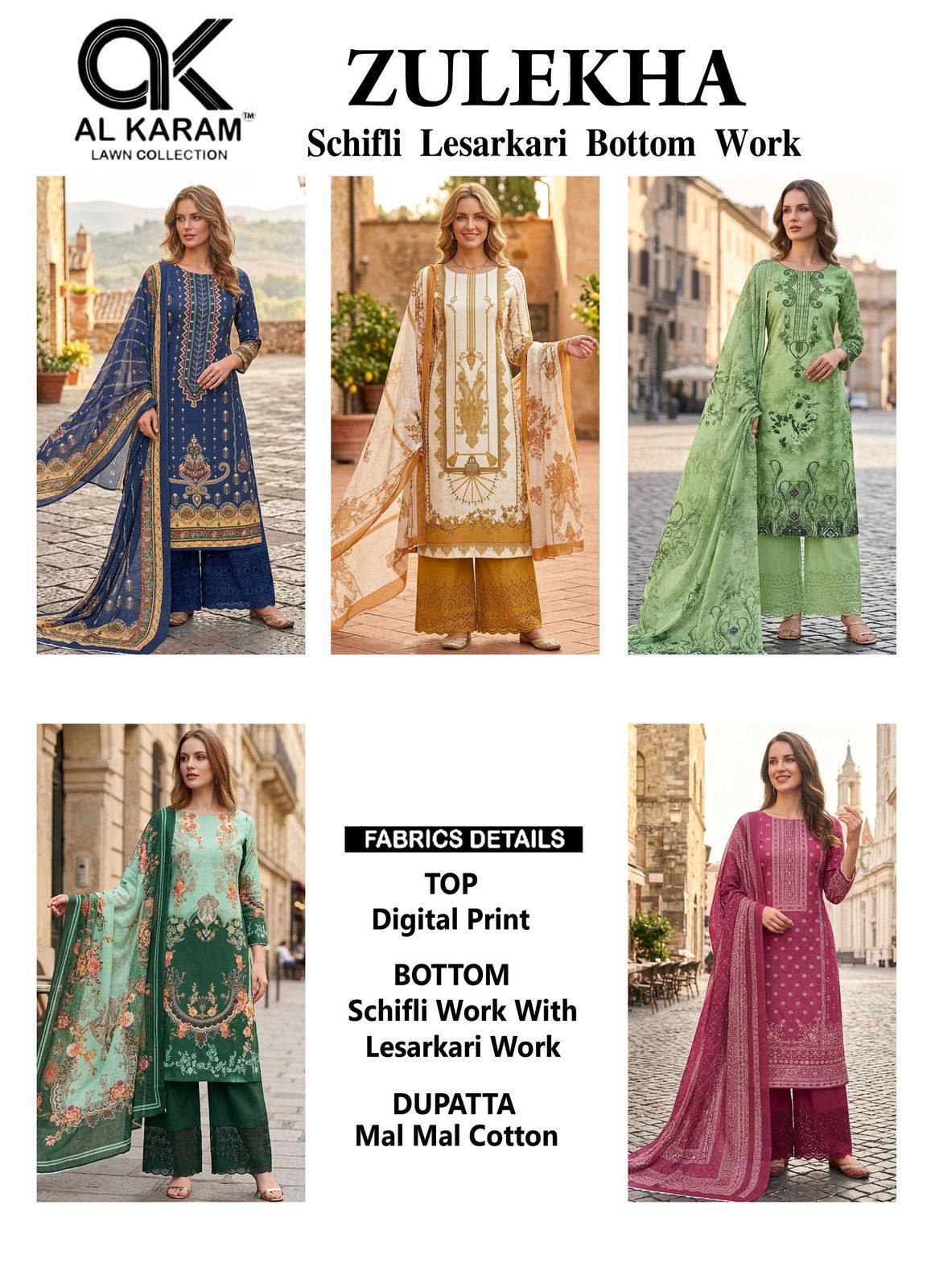 New Zulekha Al Karam Lawn Cotton Karachi Salwar Suits Supplier