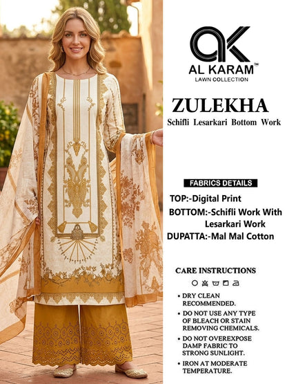 New Zulekha Al Karam Lawn Cotton Karachi Salwar Suits Supplier
