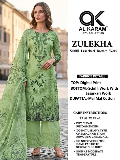 New Zulekha Al Karam Lawn Cotton Karachi Salwar Suits Supplier