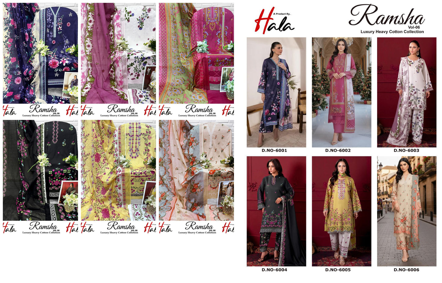 Ramsha Vol 6 Luxury Cotton Collection Open Photos Hala Karachi Salwar Suits Supplier India