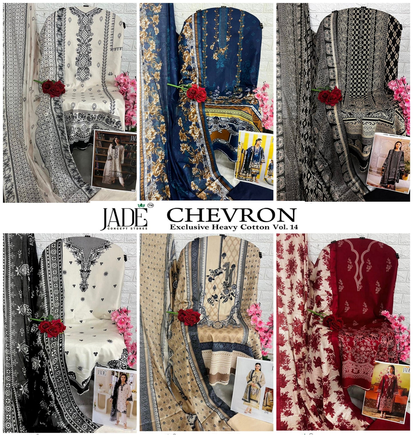 Chevron Vol 14 Exclusive Heavy Cotton Open Images Jade Karachi Salwar Suits Wholesaler India
