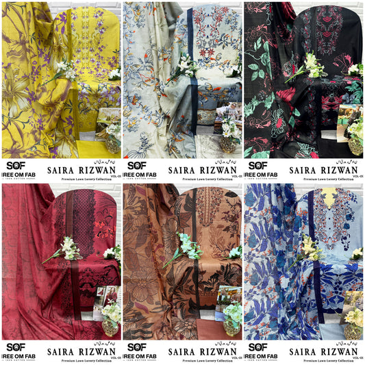 Saira Rizwan Vol 9 Shree Om Pure Lawn Open picture Karachi Salwar Suits Supplier