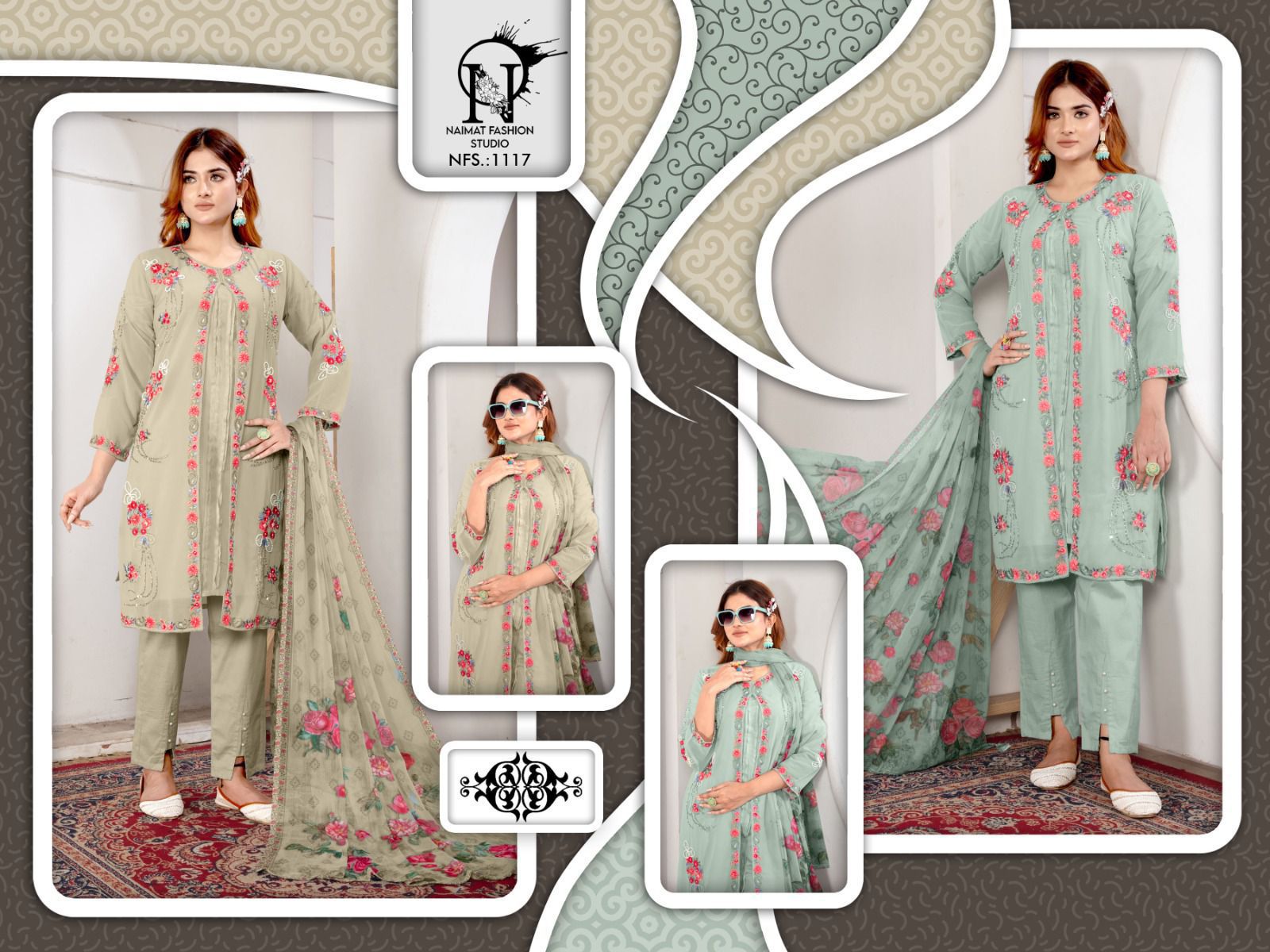 Nfs 1117 Naimat Fashion Studio Georgette Pakistani Readymade Suits Wholesaler Ahmedabad