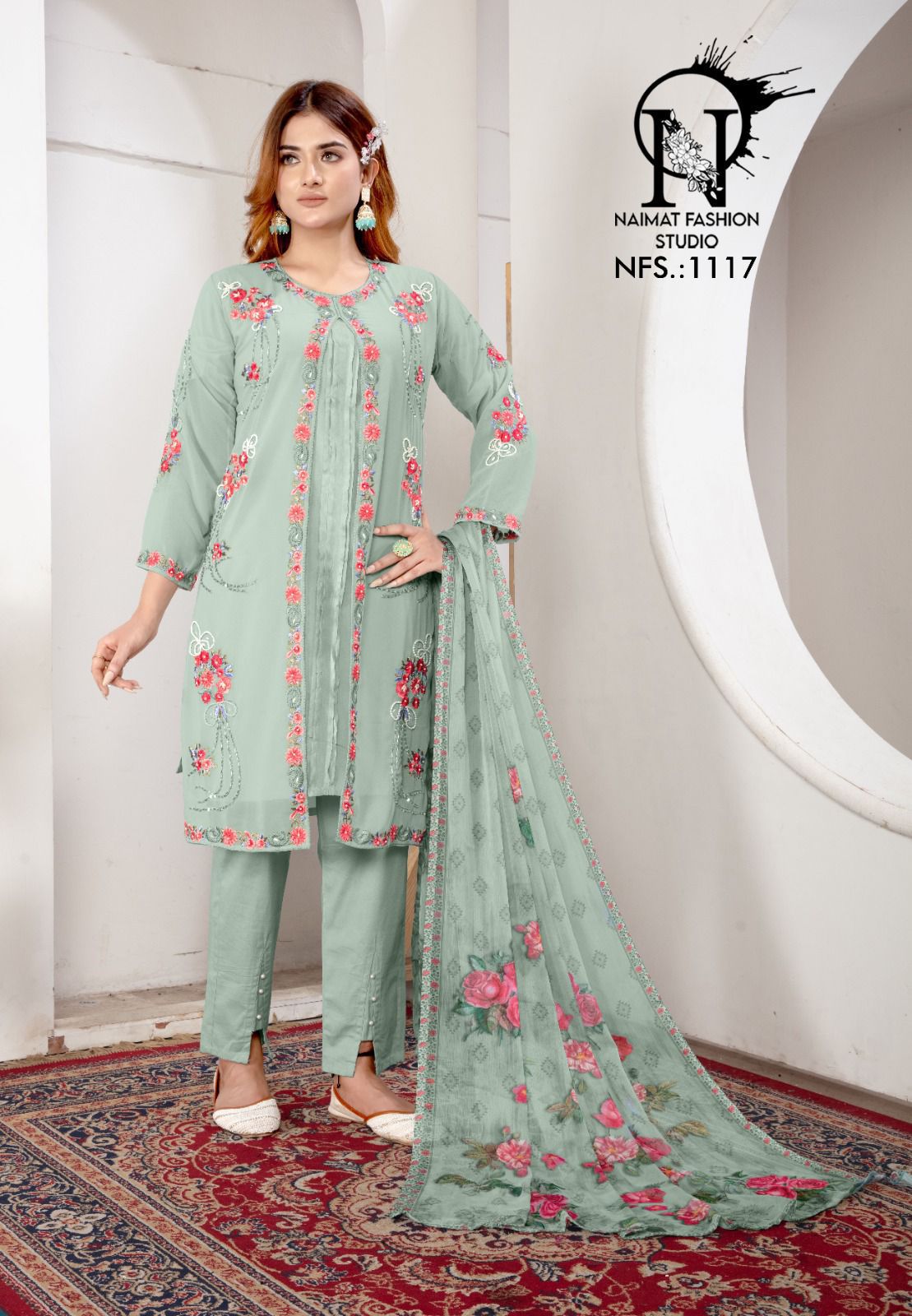 Nfs 1117 Naimat Fashion Studio Georgette Pakistani Readymade Suits Wholesaler Ahmedabad