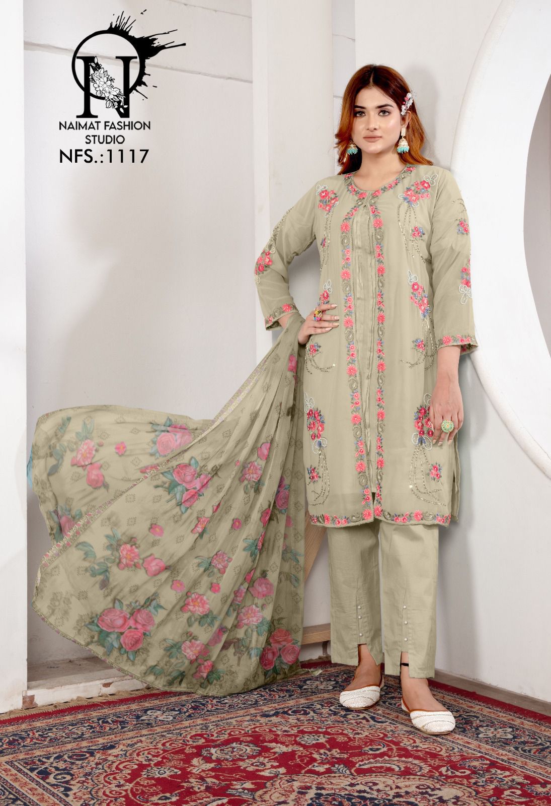 Nfs 1117 Naimat Fashion Studio Georgette Pakistani Readymade Suits Wholesaler Ahmedabad