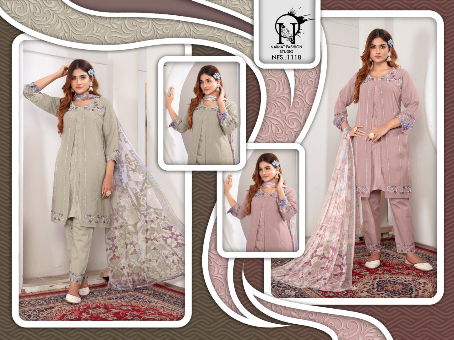 Nfs 1118 Naimat Fashion Studio Georgette Pakistani Readymade Suits Wholesaler