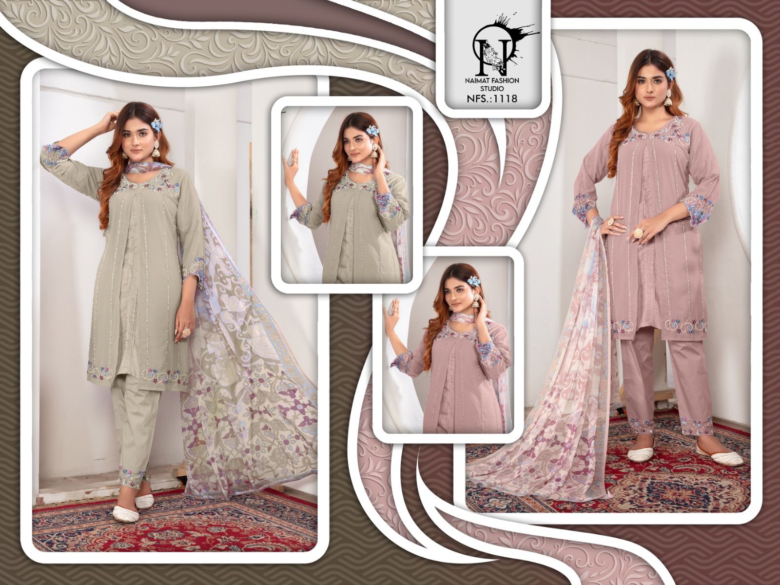 Nfs 1118 Naimat Fashion Studio Georgette Pakistani Readymade Suits Wholesaler