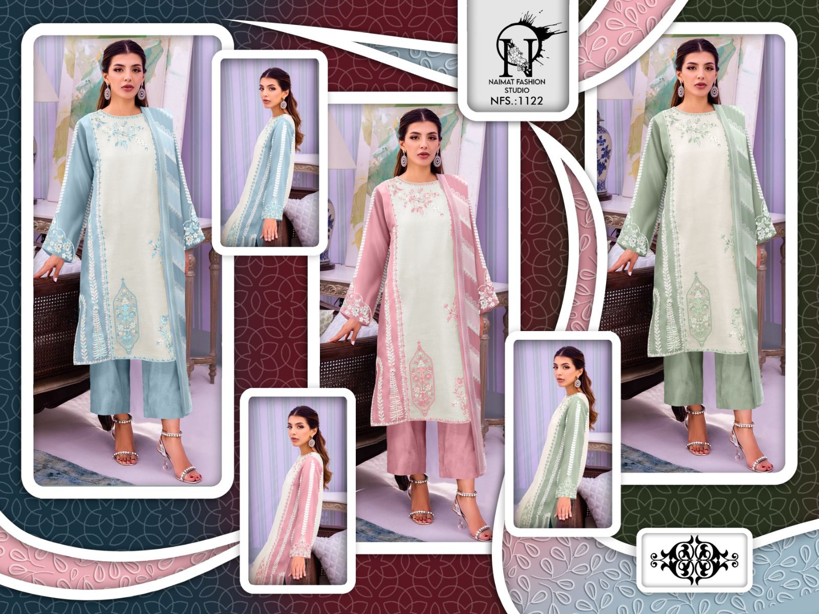 Nfs 1122 Naimat Fashion Studio Georgette Pakistani Readymade Suits Supplier India