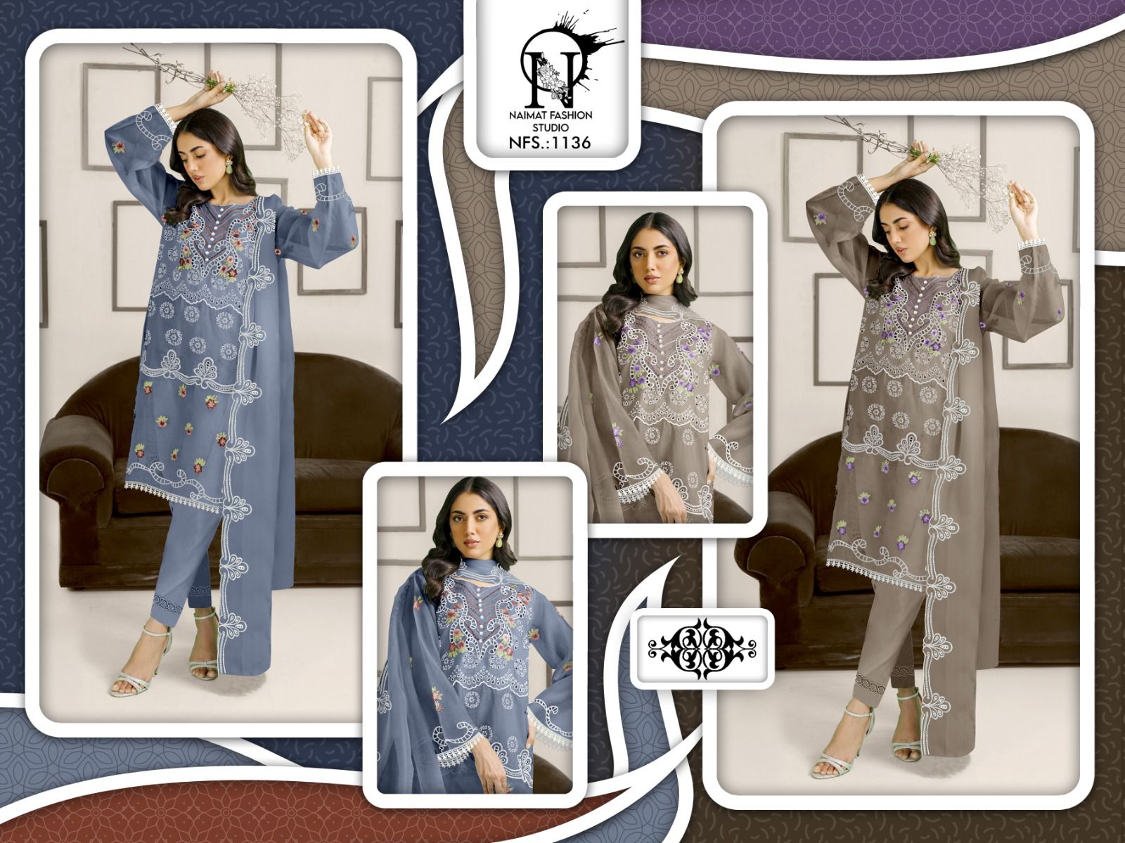 Nfs 1136 Naimat Fashion Studio Roman Silk Pakistani Readymade Suits Exporter India