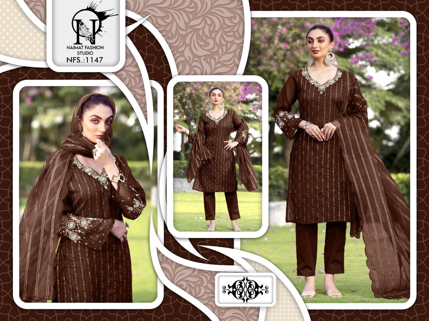 Nfs 1147 Naimat Fashion Studio Crunchy Pakistani Readymade Suits Wholesaler India