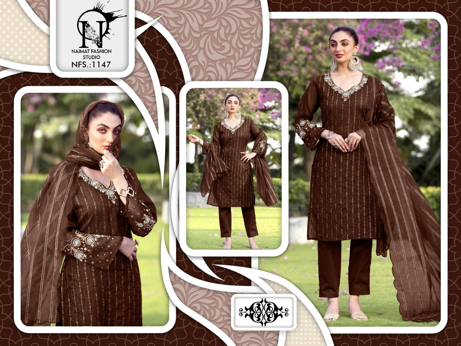 Nfs 1147 Naimat Fashion Studio Crunchy Pakistani Readymade Suits Wholesaler India