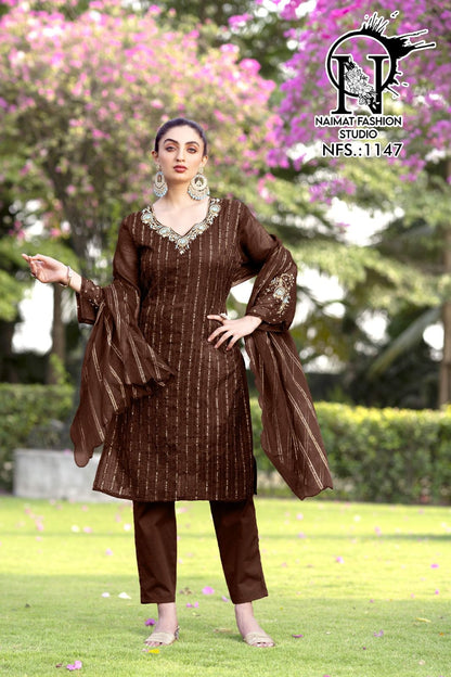 Nfs 1147 Naimat Fashion Studio Crunchy Pakistani Readymade Suits Wholesaler India