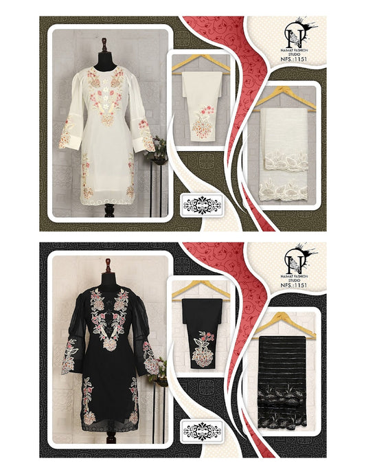 Nfs 1151 Black-White Naimat Fashion Studio Pure Fox Pakistani Readymade Suits Wholesaler India