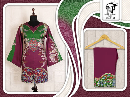 Nfs 1156 Karachi Naimat Fashion Studio Satin Kurti Pant Set Wholesale