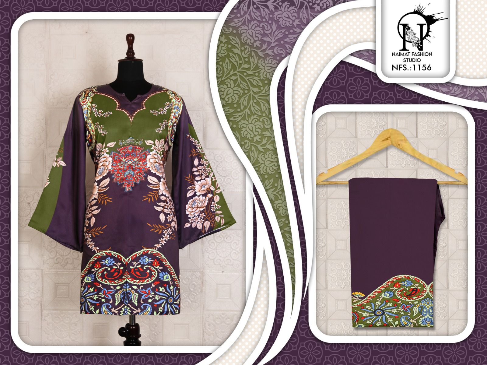 Nfs 1156 Karachi Naimat Fashion Studio Satin Kurti Pant Set Wholesale