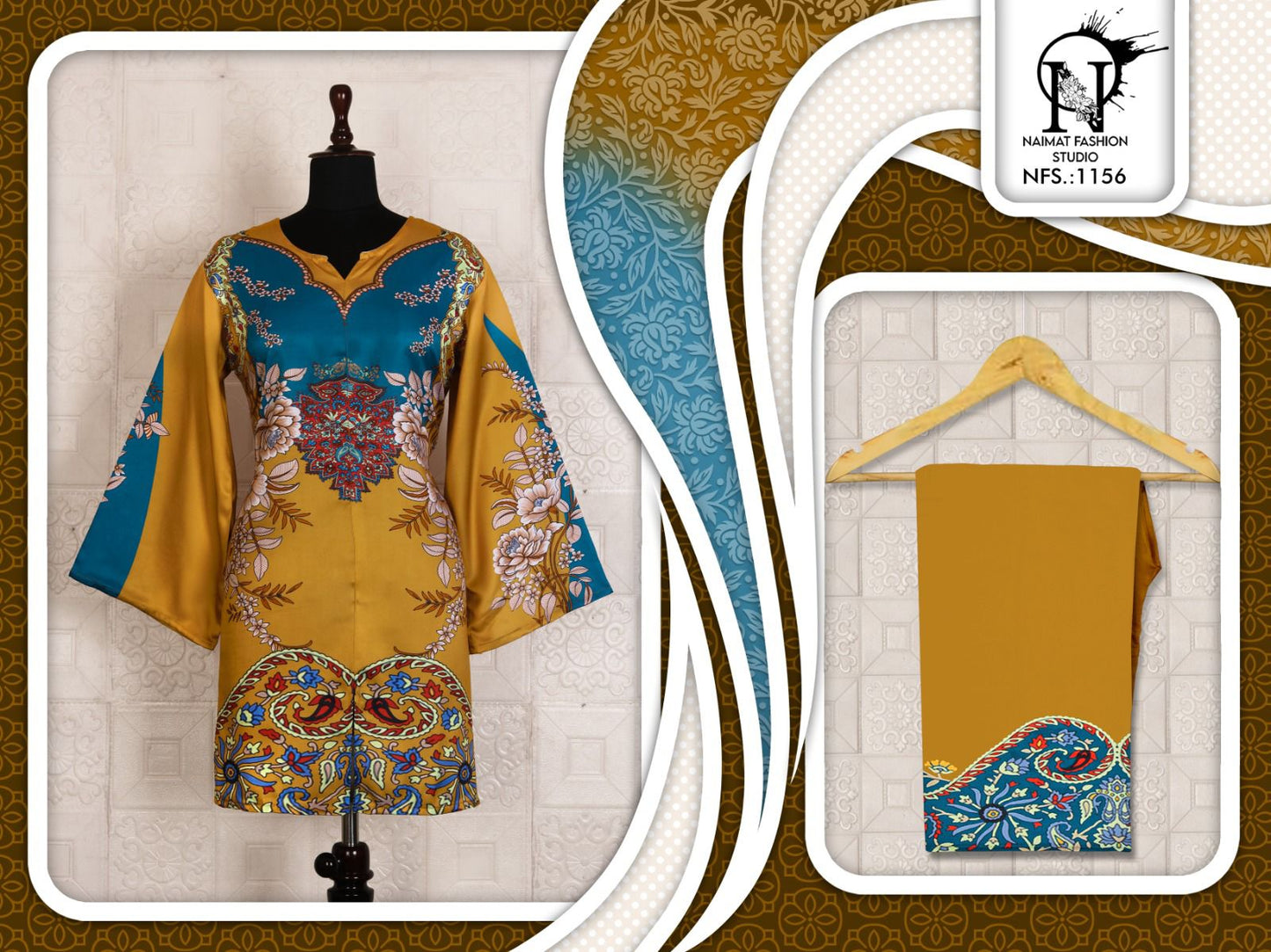 Nfs 1156 Karachi Naimat Fashion Studio Satin Kurti Pant Set Wholesale