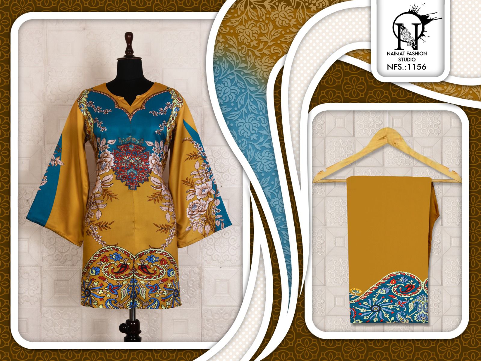 Nfs 1156 Karachi Naimat Fashion Studio Satin Kurti Pant Set Wholesale