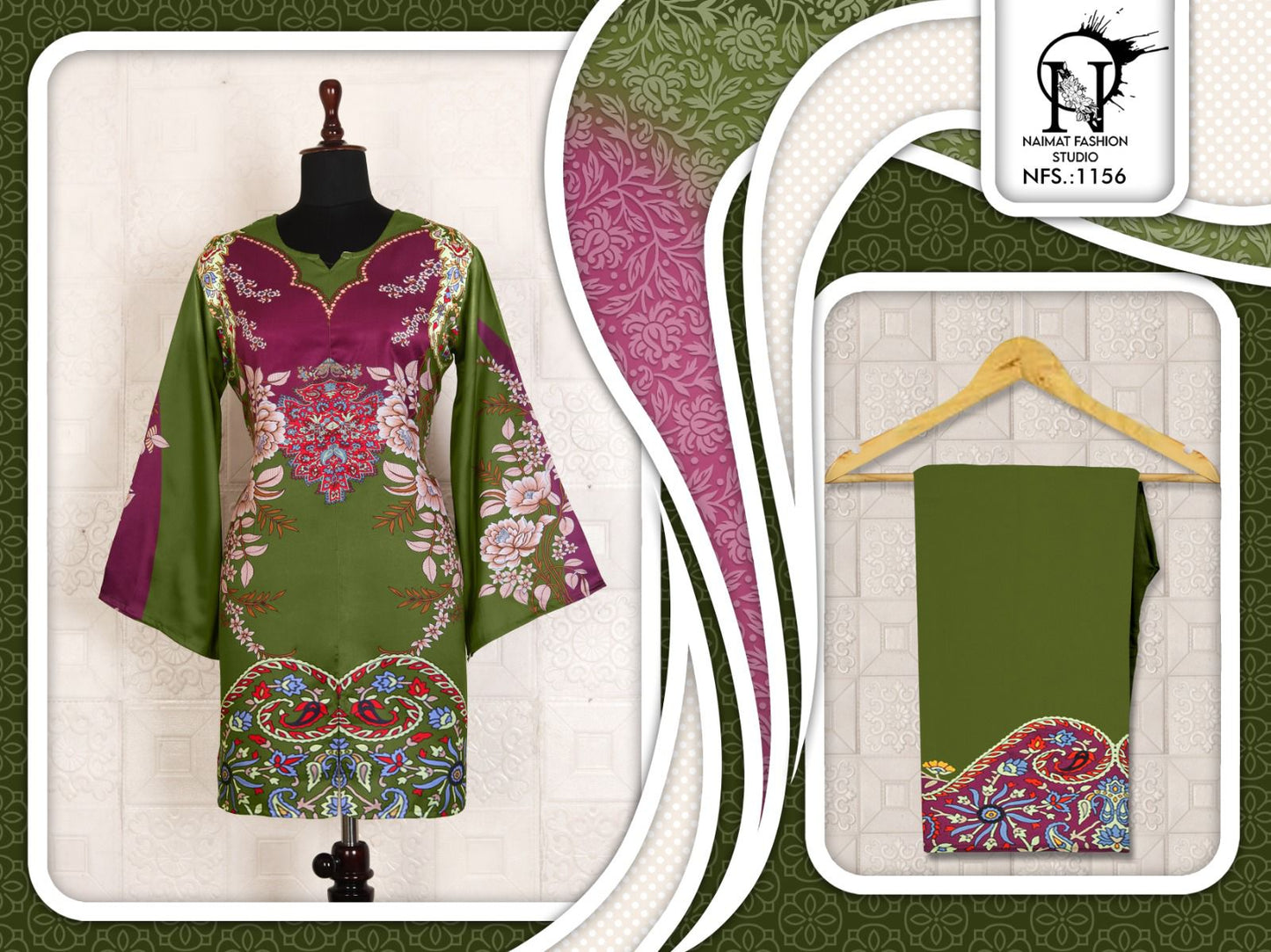 Nfs 1156 Karachi Naimat Fashion Studio Satin Kurti Pant Set Wholesale