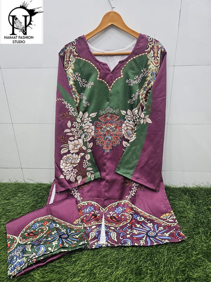 Nfs 1156 Karachi Naimat Fashion Studio Satin Kurti Pant Set Wholesale