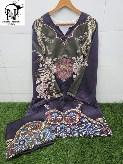Nfs 1156 Karachi Naimat Fashion Studio Satin Kurti Pant Set Wholesale