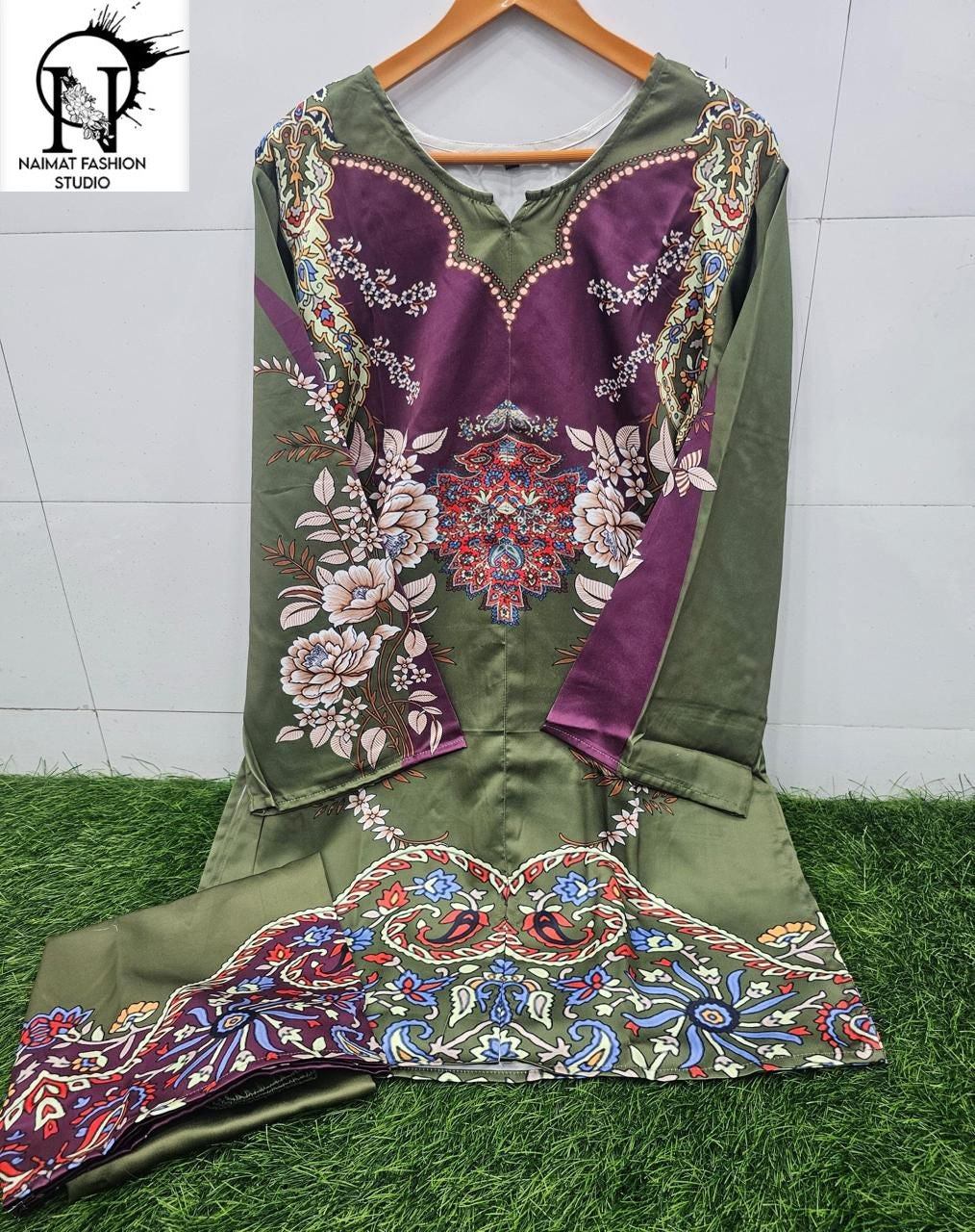 Nfs 1156 Karachi Naimat Fashion Studio Satin Kurti Pant Set Wholesale