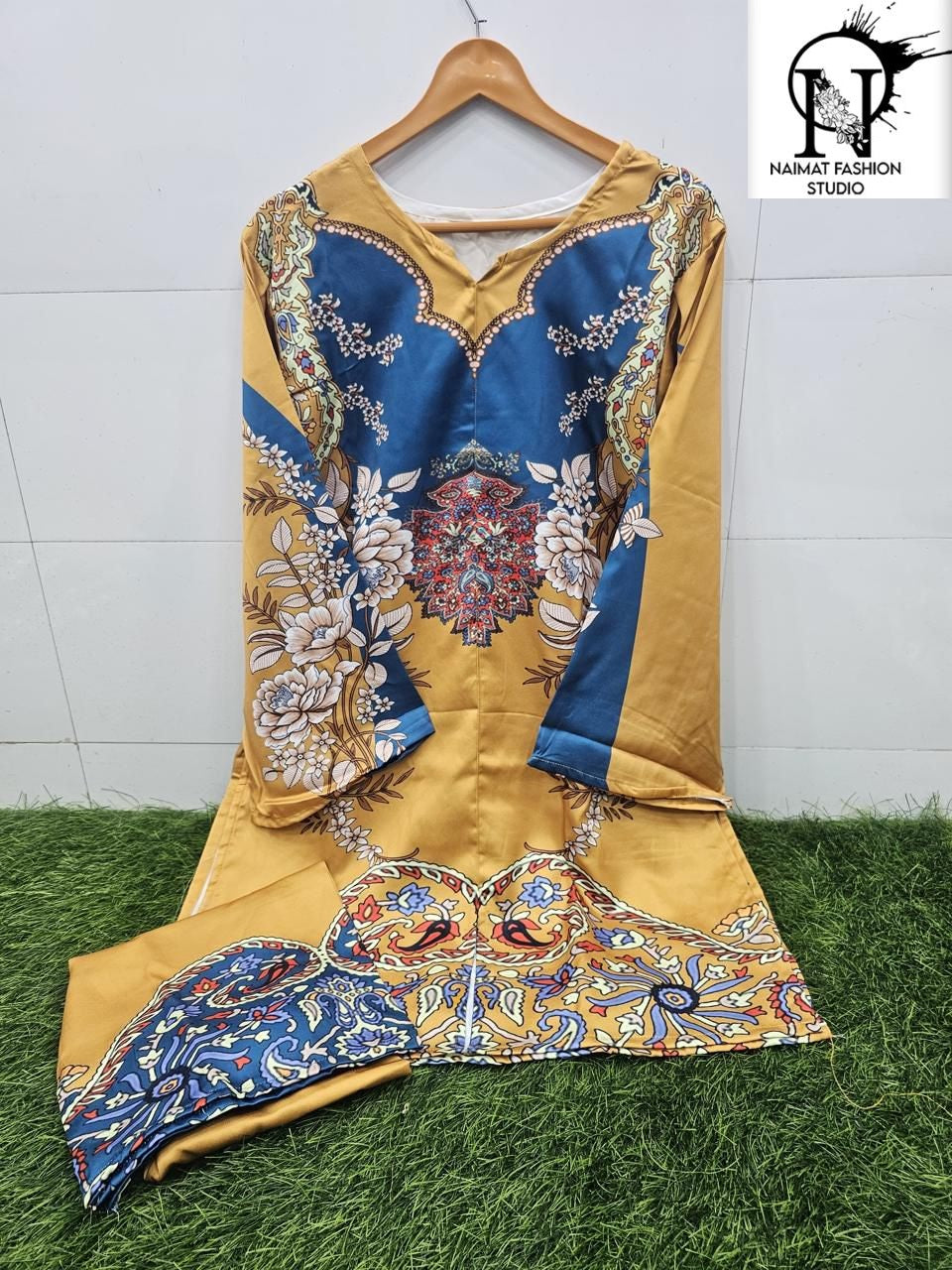 Nfs 1156 Karachi Naimat Fashion Studio Satin Kurti Pant Set Wholesale