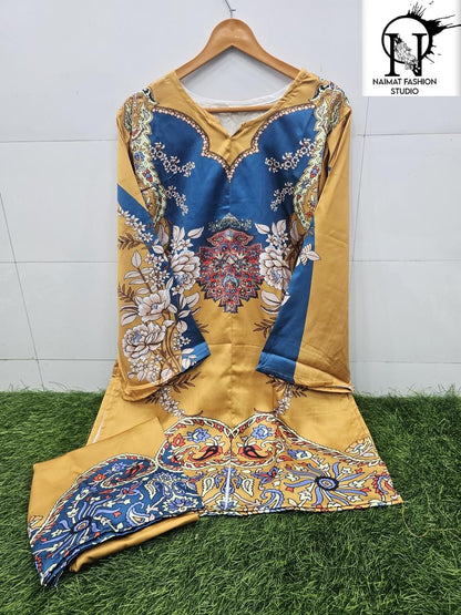 Nfs 1156 Karachi Naimat Fashion Studio Satin Kurti Pant Set Wholesale