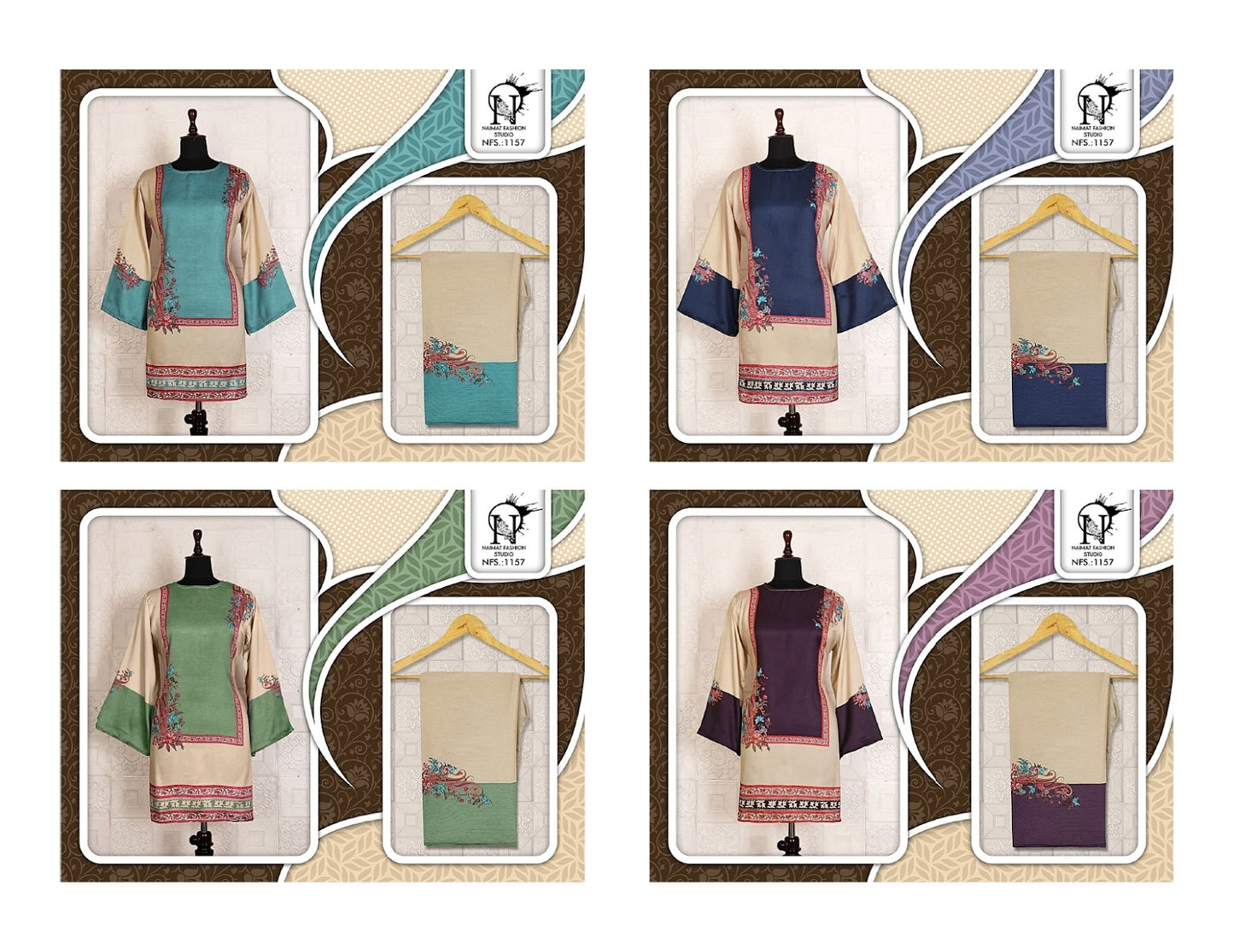 Nfs 1157 Karachi Naimat Fashion Studio Satin Kurti Pant Set Wholesaler India