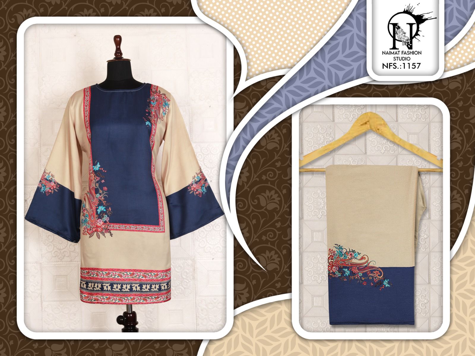 Nfs 1157 Karachi Naimat Fashion Studio Satin Kurti Pant Set Wholesaler India