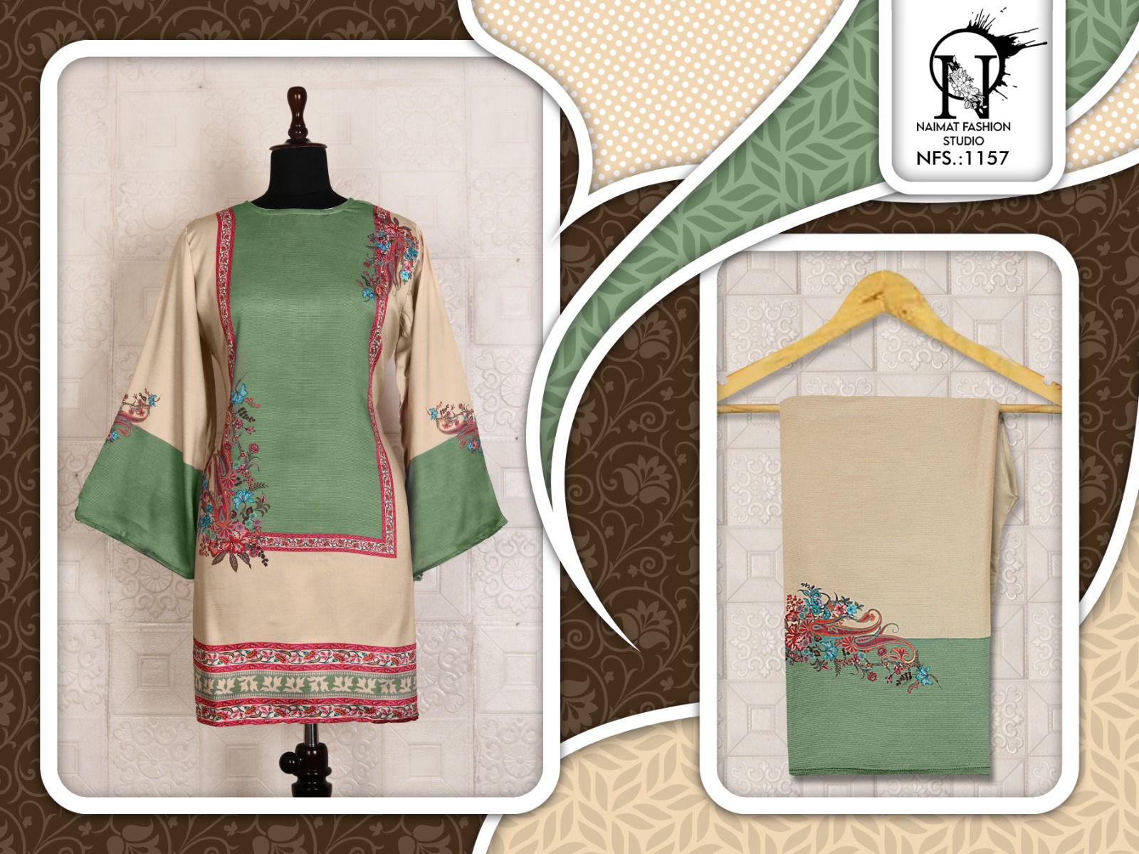 Nfs 1157 Karachi Naimat Fashion Studio Satin Kurti Pant Set Wholesaler India