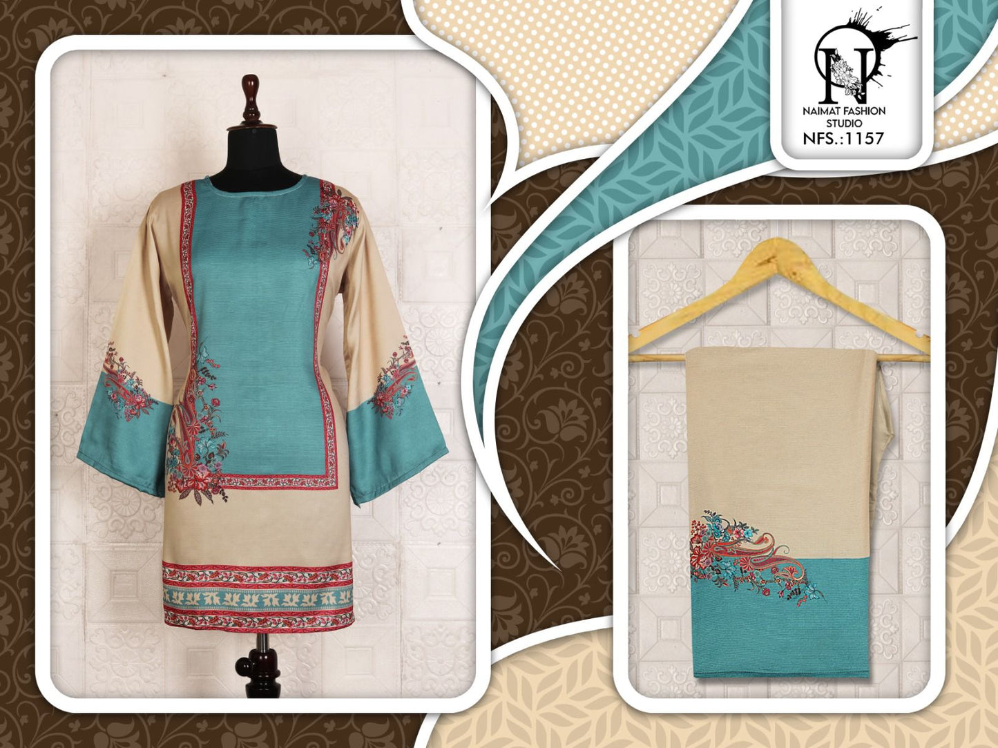 Nfs 1157 Karachi Naimat Fashion Studio Satin Kurti Pant Set Wholesaler India