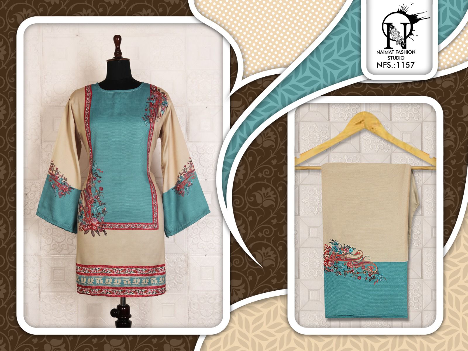 Nfs 1157 Karachi Naimat Fashion Studio Satin Kurti Pant Set Wholesaler India