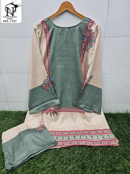 Nfs 1157 Karachi Naimat Fashion Studio Satin Kurti Pant Set Wholesaler India