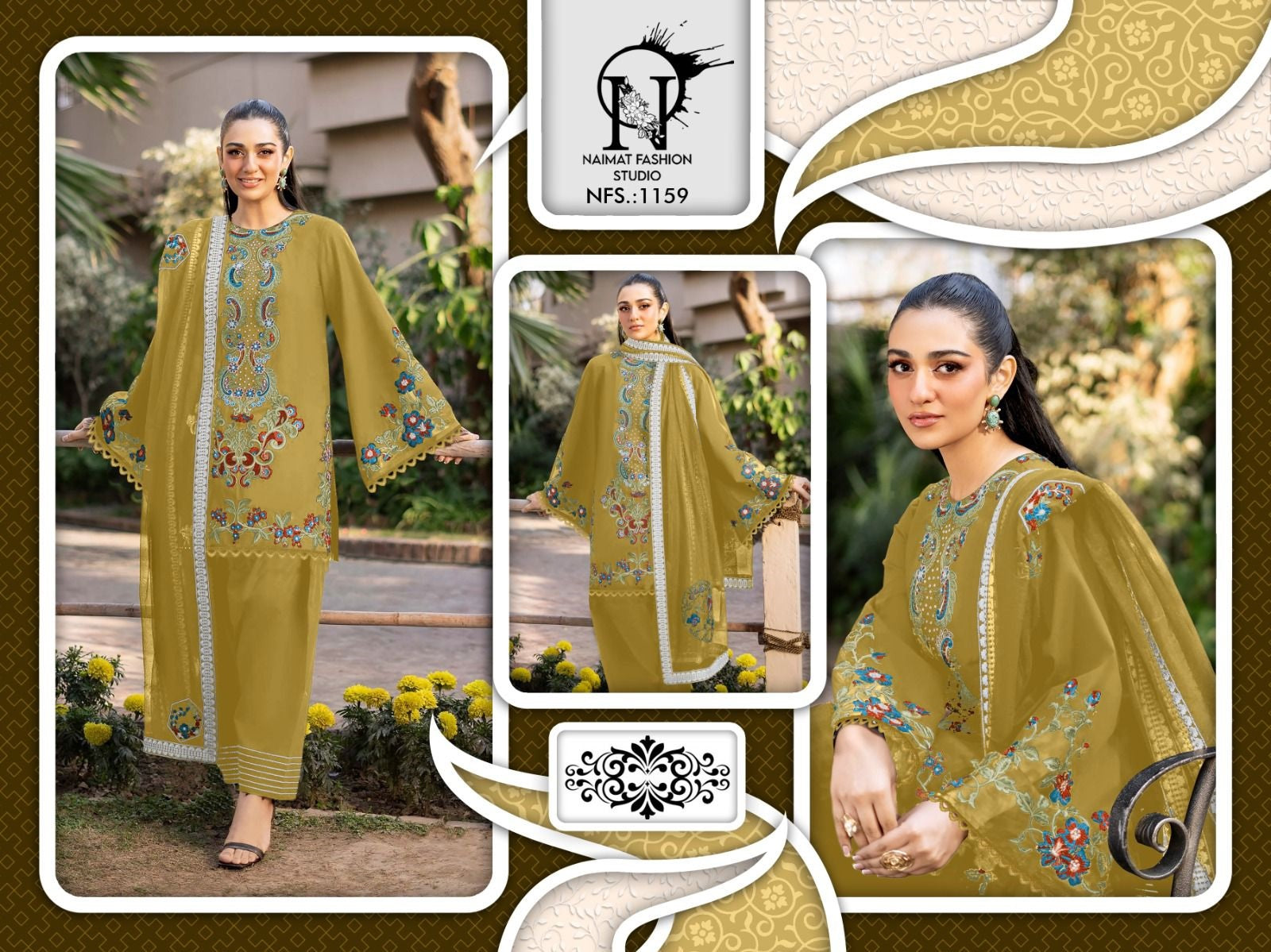 Nfs 1159 Naimat Fashion Studio Roman Silk Pakistani Readymade Suits Wholesale